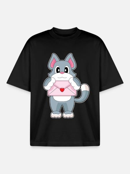 Katze Liebesbrief - Boxy Heavyweight Unisex Organic T-Shirt von Stanley/Stella - Schwarz