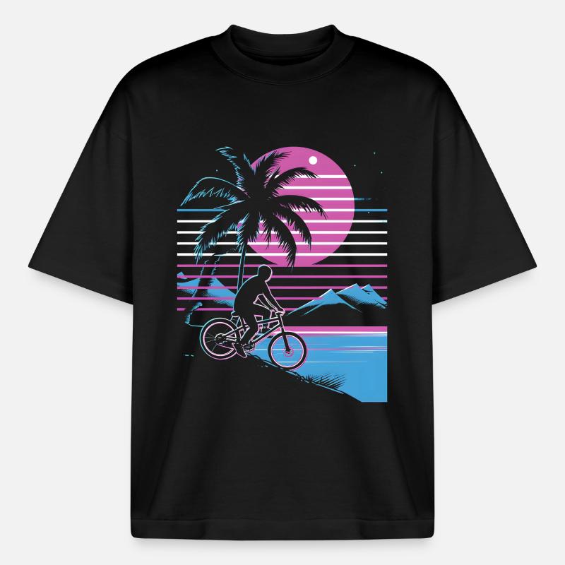 Mountainbiking Synthwave - Boxy Heavyweight Unisex Organic T-Shirt von Stanley/Stella - Schwarz