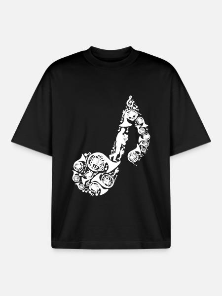 French horn musical note - Boxy Heavyweight Unisex Organic T-Shirt by Stanley/Stella - black