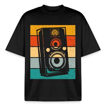 Speaker Retro - Boxy Heavyweight Unisex Organic T-Shirt by Stanley/Stella - black - Front - AI Model Male 185 light (185cm) & AI Model Female 172 dark (172cm)