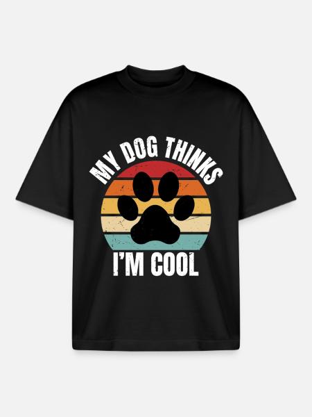 my dog thinks I'm cool - Boxy Heavyweight Unisex Organic T-Shirt by Stanley/Stella - black