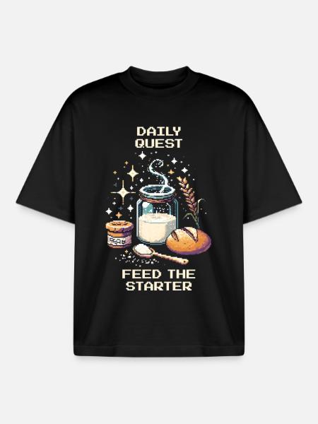 Daily Quest: Feeding Starter | Sourdough - Boxy Heavyweight Unisex Organic T-Shirt by Stanley/Stella - black