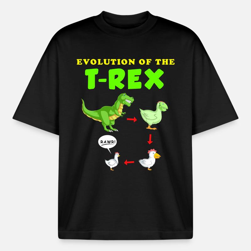 Évolution de l’illustration du dinosaure T-Rex - T-shirt unisexe boxy épais biologique Stanley/Stella - noir