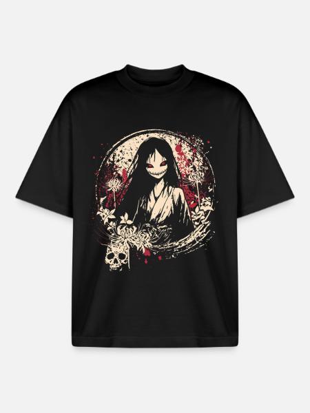 Horror Manga Demon Girl Kimono Design - Boxy Heavyweight Unisex Organic T-Shirt by Stanley/Stella - black