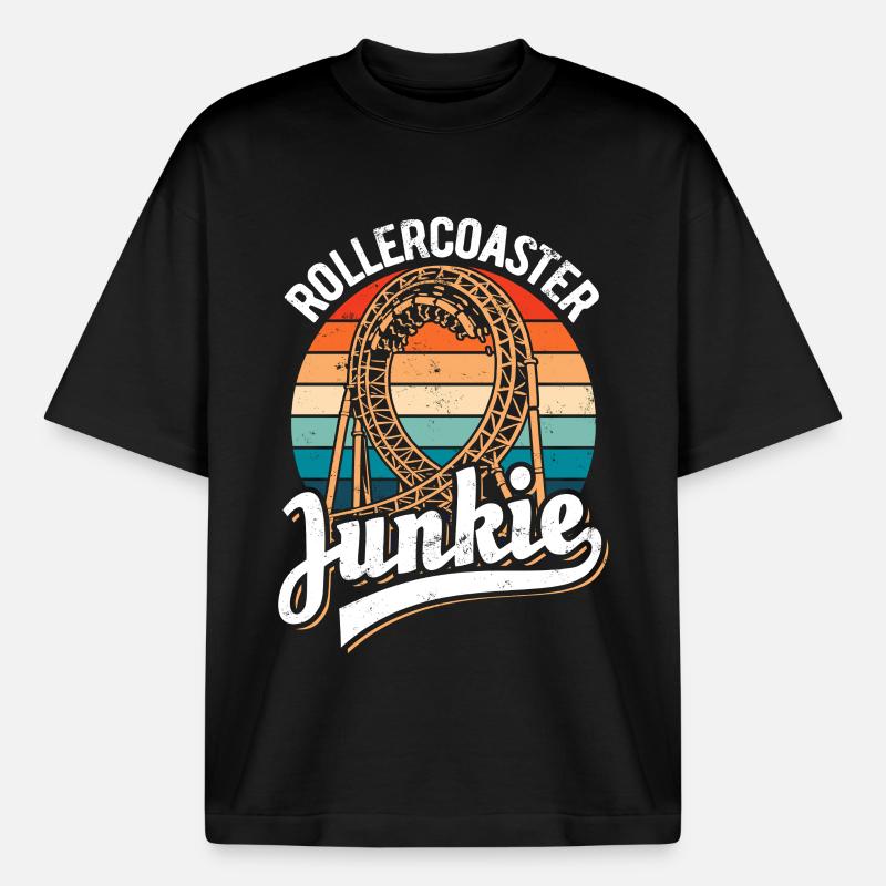 Rollercoaster Junkie - Roller Coaster - Loop - Heavyweight Boxy Unisex T-Shirt by Stanley/Stella - black
