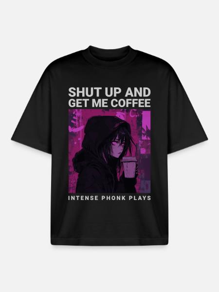 Hold kæft og giv mig kaffe Anime pige kaffe Phonk - Stanley/Stella unisex boxy heavyweight T-shirt økologisk - sort