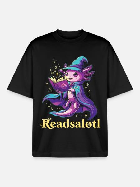 Readsalotl Axolotl Reading Mage Axolotl - Boxy Heavyweight Unisex Organic T-Shirt by Stanley/Stella - black