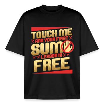 Lutteur de sumo Lutte japonaise Nagoya - T-shirt unisexe boxy épais biologique Stanley/Stella - noir - Devant - AI Model Male 185 light (185cm) & AI Model Female 172 dark (172cm)