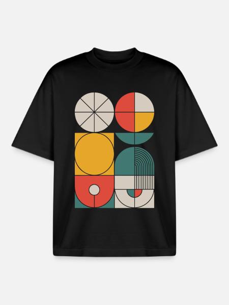 Bauhaus Geometric Shapes Composition - Boxy Heavyweight Unisex Organic T-Shirt by Stanley/Stella - black