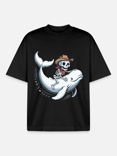 Skull Cowboy on Beluga Whale - Boxy Heavyweight Unisex Organic T-Shirt by Stanley/Stella - black