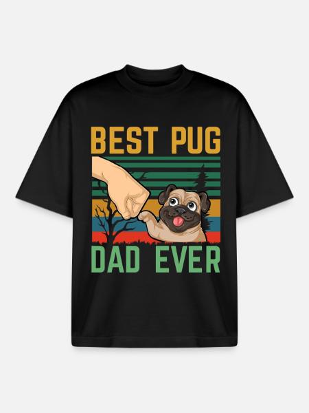 Best Pug Dad Ever - Boxy Heavyweight Unisex Organic T-Shirt by Stanley/Stella - black