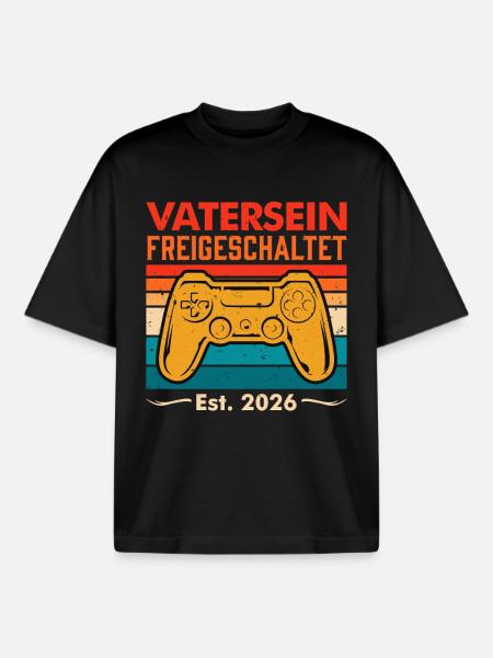 Werdender Papa VATERSEIN FREIGESCHALTET 2026 - Boxy Heavyweight Unisex Organic T-Shirt von Stanley/Stella - Schwarz