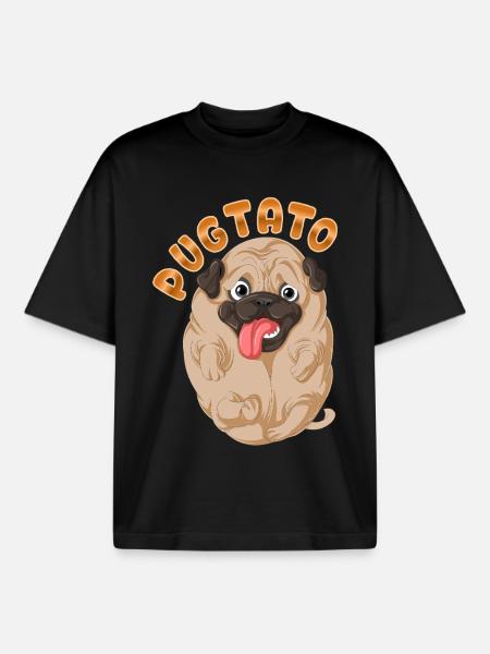 Pugtato Pug Potato Funny - Boxy Heavyweight Unisex Organic T-Shirt by Stanley/Stella - black