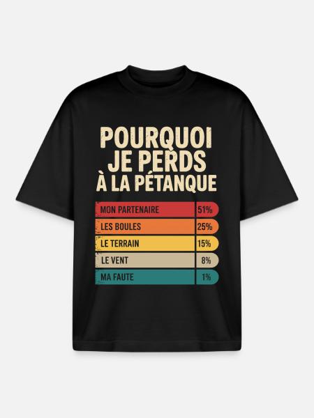Pourquoi Je Perds à la Pétanque Humour Pétanque - T-shirt unisexe boxy épais biologique Stanley/Stella - noir