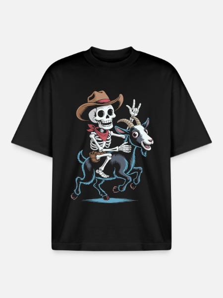 Skeleton cowboy on goat - Boxy Heavyweight Unisex Organic T-Shirt by Stanley/Stella - black