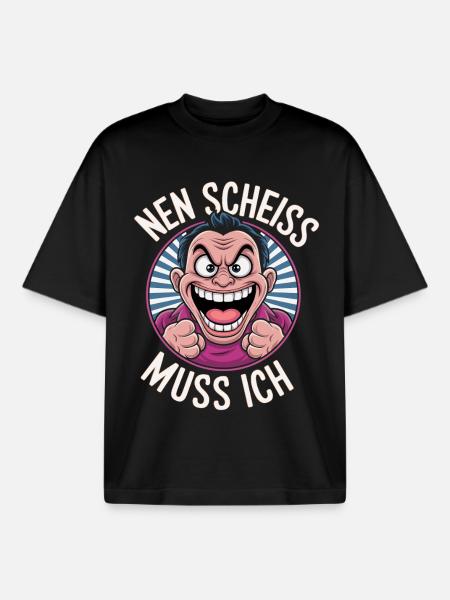 Angry Smile Cartoon Motif - Boxy Heavyweight Unisex Organic T-Shirt by Stanley/Stella - black