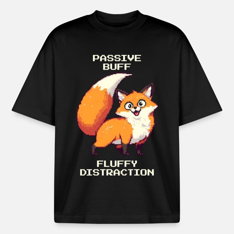 Fluffy Distraction | derpy fox - Boxy Heavyweight Unisex Organic T-Shirt by Stanley/Stella - black