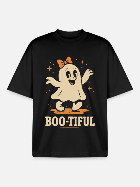 Boo-Tiful Ghost Halloween Party Fun - Boxy Heavyweight Unisex Organic T-Shirt by Stanley/Stella - black
