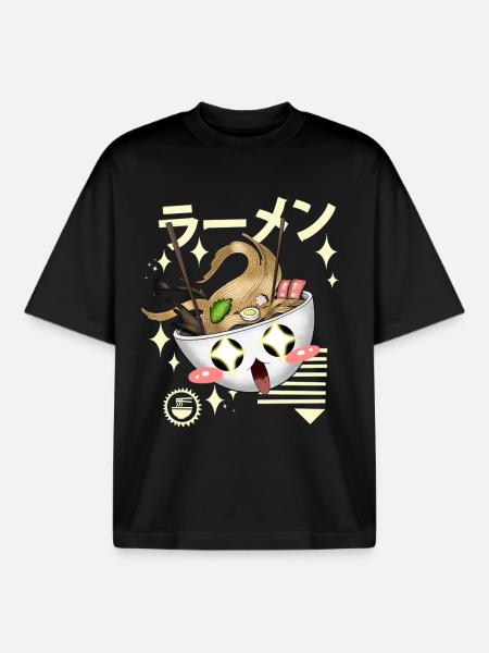 Kawaii Ramen Anime Shirt - Boxy Heavyweight Unisex Organic T-Shirt by Stanley/Stella - black