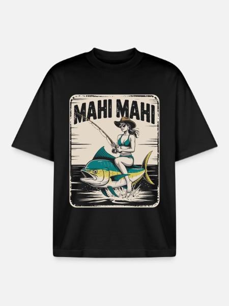 Mahi Mahi Beach Angler Retro - Boxy Heavyweight Unisex Organic T-Shirt by Stanley/Stella - black