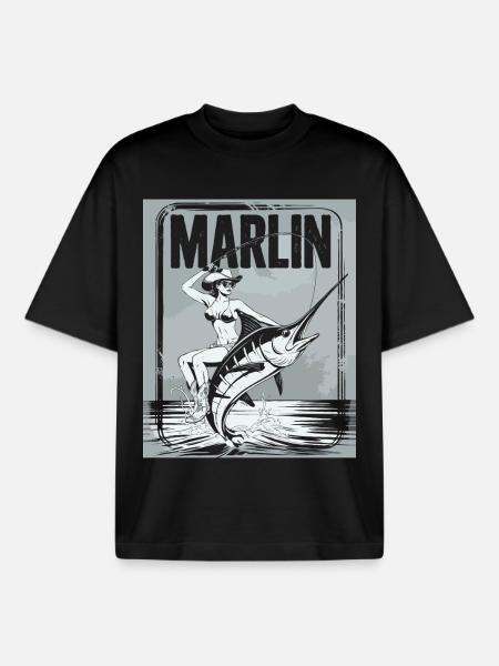 Marlin Pêcheuse Rétro - T-shirt unisexe boxy épais biologique Stanley/Stella - noir