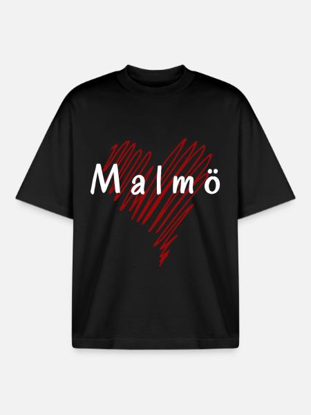 I Love Malmö, Malmö Sweden - Boxy Heavyweight Unisex Organic T-Shirt by Stanley/Stella - black