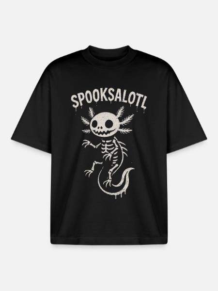 Spooksalotl Skeleton Axolotl Halloween - Boxy Heavyweight Unisex Organic T-Shirt by Stanley/Stella - black