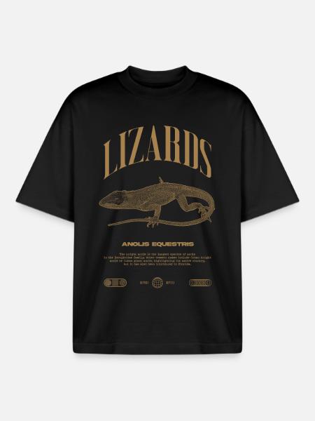 Cuban Knight Anole Reptile Keeper Lizard - Boxy Heavyweight Unisex Organic T-Shirt by Stanley/Stella - black