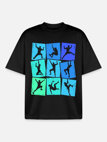Climbing Mountains Climbers Bouldering Boys Children - Boxy Heavyweight Unisex Organic T-Shirt by Stanley/Stella - black