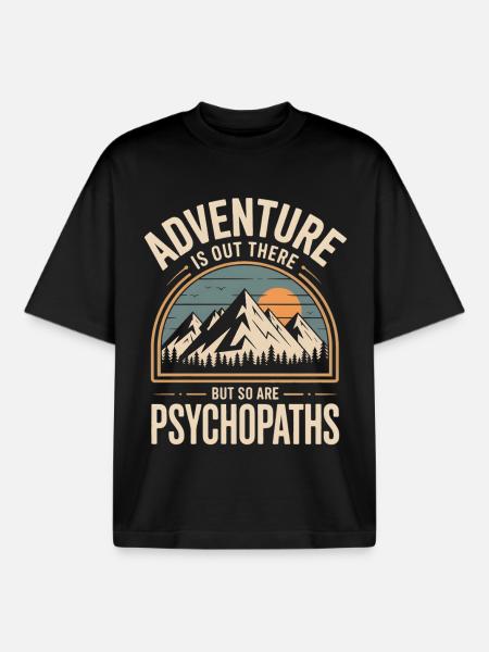 Adventure Mountain Landscape Retro Motif - Boxy Heavyweight Unisex Organic T-Shirt by Stanley/Stella - black