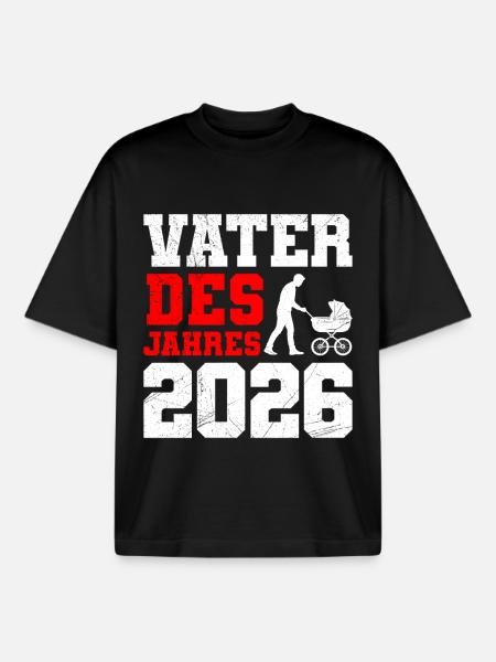 Paternité PÈRE DE L’ANNÉE 2026 DRÔLE - T-shirt unisexe boxy épais biologique Stanley/Stella - noir