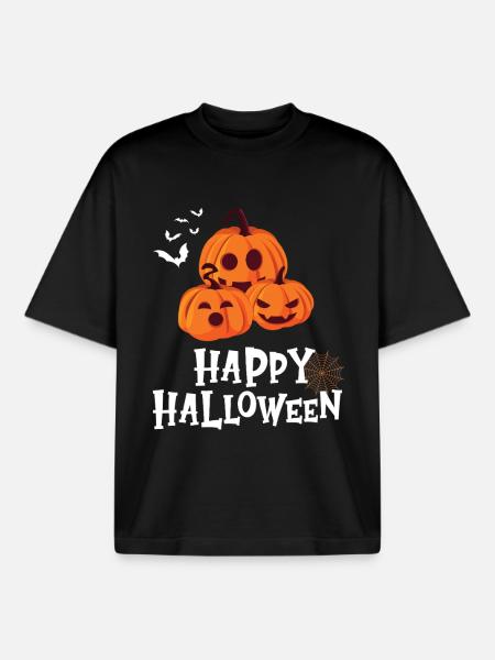 Friendly Pumpkin - Happy Halloween - Boxy Heavyweight Unisex Organic T-Shirt by Stanley/Stella - black