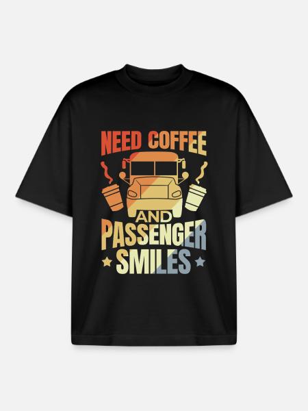 Need Coffee and Passenger Smiles - Boxy Heavyweight Unisex Organic T-Shirt by Stanley/Stella - black