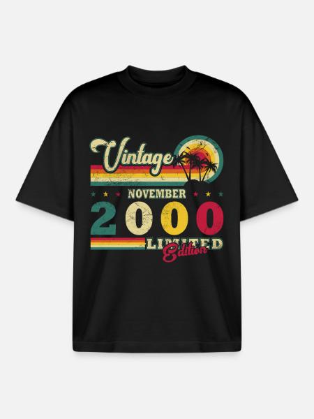 November 2000 - November 2000 Birthday Gift - Boxy Heavyweight Unisex Organic T-Shirt by Stanley/Stella - black