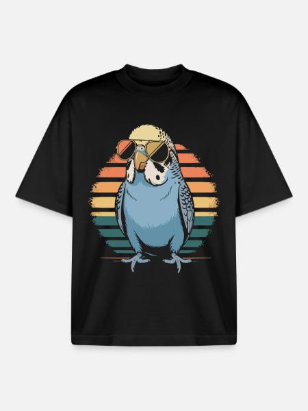 Bunter Wellensittich - Boxy Heavyweight Unisex Organic T-Shirt von Stanley/Stella - Schwarz