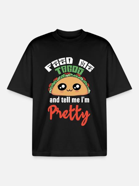 Kawaii Taco Saying Print - Boxy Heavyweight Unisex Organic T-Shirt by Stanley/Stella - black