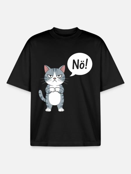 No! Funny Cat With Saying - Boxy Heavyweight Unisex Organic T-Shirt by Stanley/Stella - black