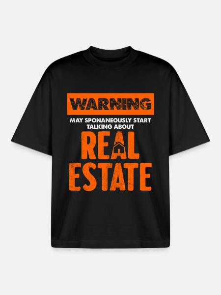 Warning Real Estate Topic of Conversation - Boxy Heavyweight Unisex Organic T-Shirt by Stanley/Stella - black