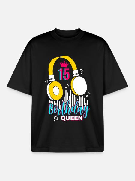 Birthday Queen 15th Birthday - Boxy Heavyweight Unisex Organic T-Shirt by Stanley/Stella - black
