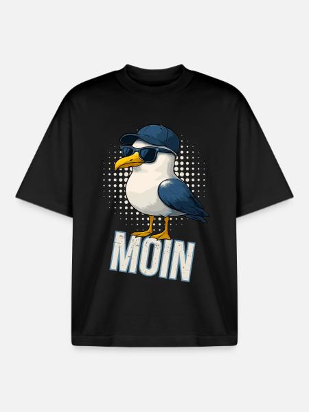 Moin - Möwe mit Sonnenbrille - Boxy Heavyweight Unisex Organic T-Shirt von Stanley/Stella - Schwarz