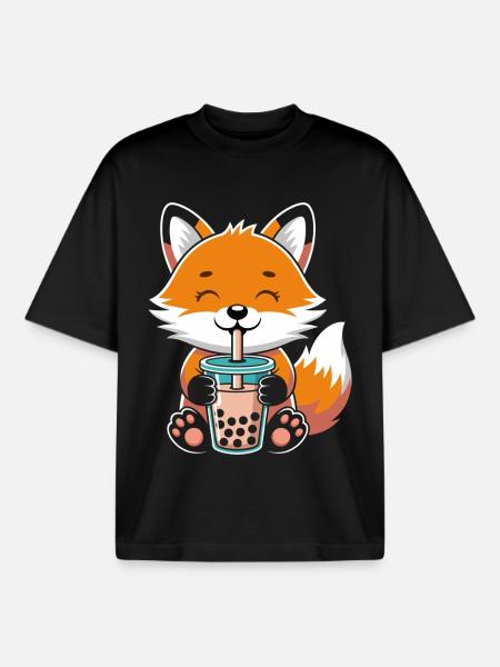 Kawaii Bubble Tee Fuchs Boba Tee - Boxy Heavyweight Unisex Organic T-Shirt von Stanley/Stella - Schwarz