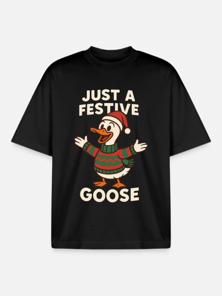 Just A Festive Christmas Goose - Boxy Heavyweight Unisex Organic T-Shirt by Stanley/Stella - black