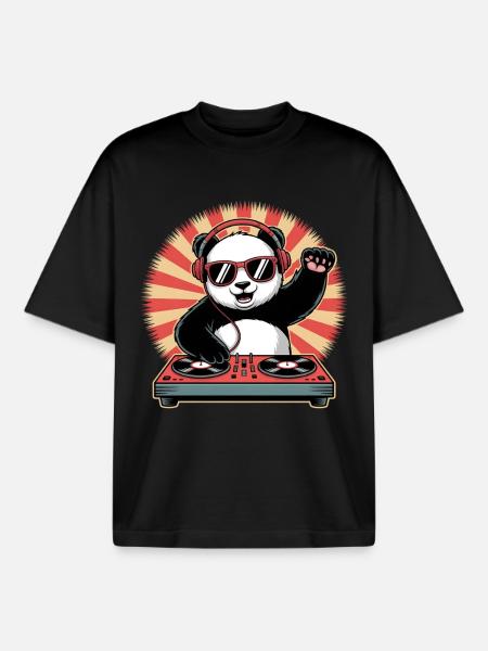 Panda DJ mit Kopfhörern - Boxy Heavyweight Unisex Organic T-Shirt von Stanley/Stella - Schwarz