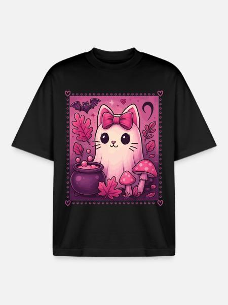 Ghost Halloween Spooky - Boxy Heavyweight Unisex Organic T-Shirt by Stanley/Stella - black