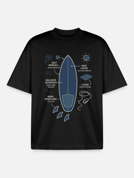 Surfboard Blueprint - Boxy Heavyweight Unisex Organic T-Shirt by Stanley/Stella - black