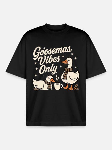 Goosemas Vibes Only Christmas Goose - Boxy Heavyweight Unisex Organic T-Shirt by Stanley/Stella - black