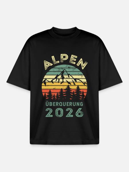 Alpenüberquerung 2026 Retro - Wandern - Boxy Heavyweight Unisex Organic T-Shirt von Stanley/Stella - Schwarz