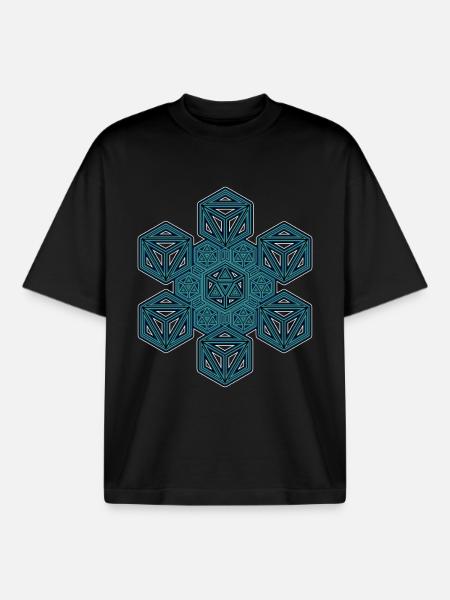 Geometric Snowflake Blue Festival Meditation - Boxy Heavyweight Unisex Organic T-Shirt by Stanley/Stella - black
