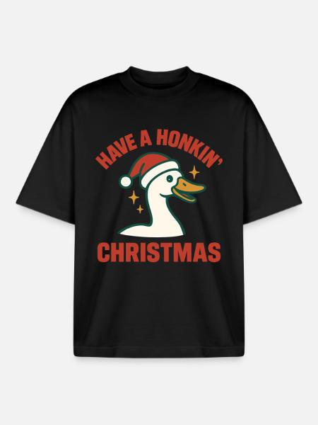 Christmas Goose Have A Honkin' Christmas - Boxy Heavyweight Unisex Organic T-Shirt by Stanley/Stella - black