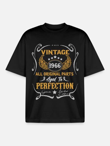 1966 Vintage Född födelsedagspresent - Unisex boxy heavyweight ekologisk T-shirt Stanley/Stella - svart